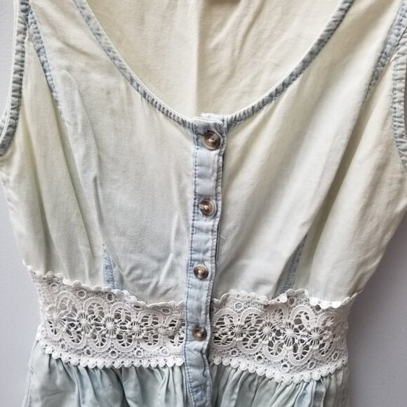 Anthro Pins & Needles Chambray Crochet Button Front Mini Dress XS - Picture 9 of 9